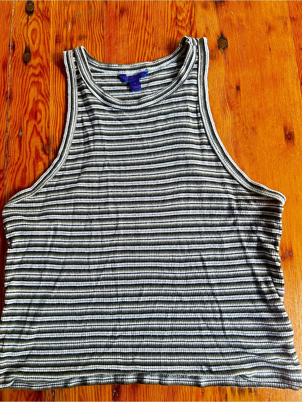 Aeropostale Striped Ribbed Tank Top - Green & White